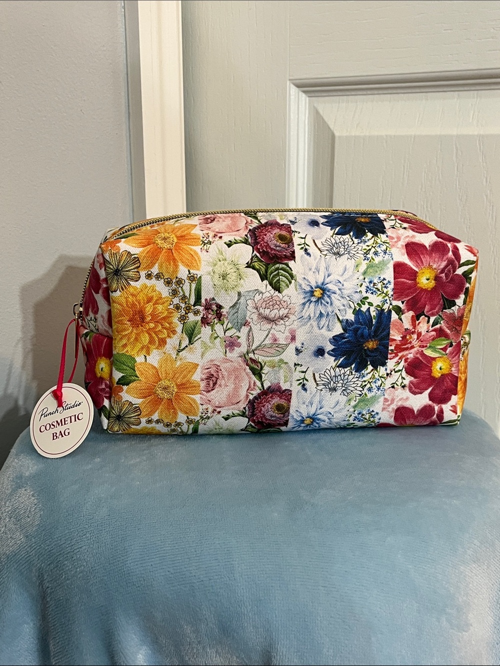 Punch Studio Colorful Floral Stripe Cosmetic Bag NWT